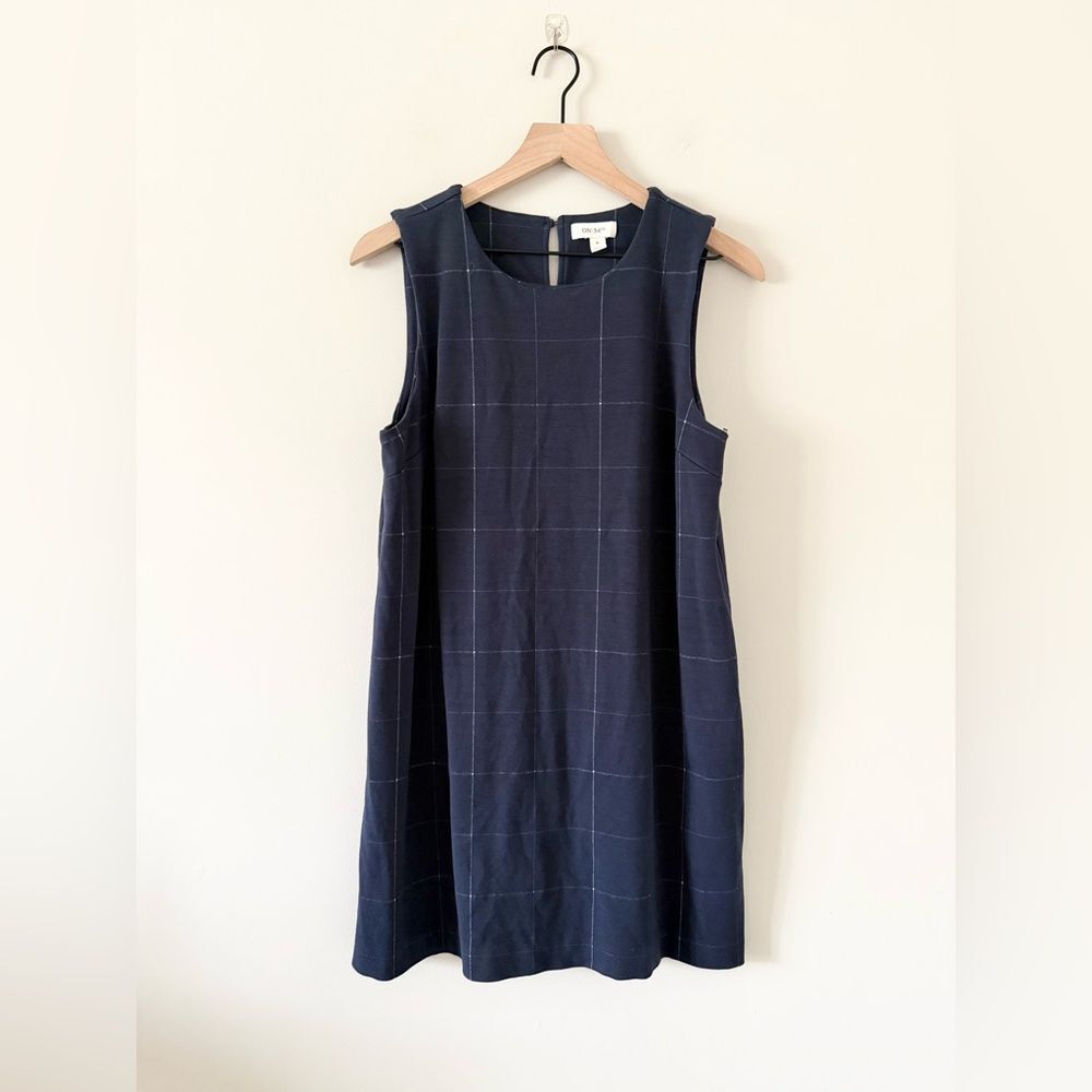 On 34th Navy Blue Windowpane Check Shift Knit Dress Size Medium M
